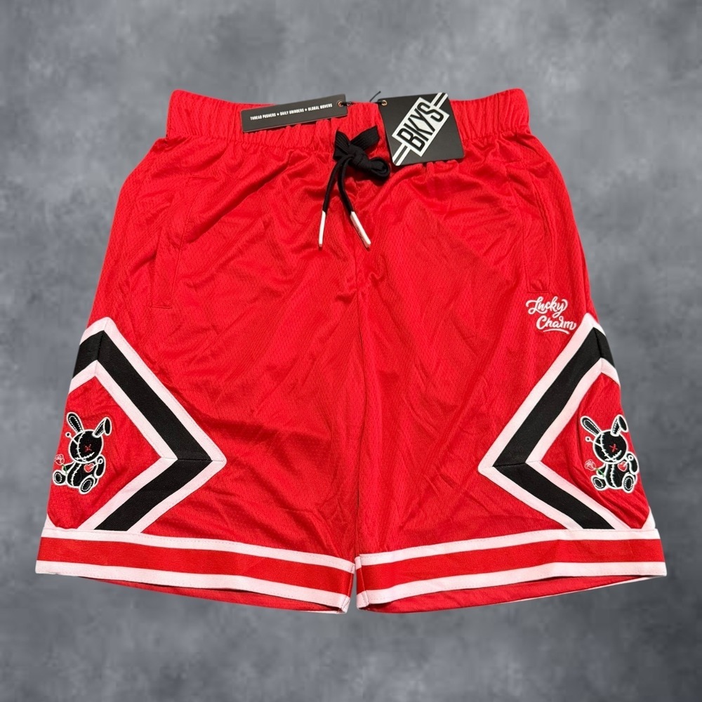 BKYS Lucky Charm Red Mesh Basketball Shorts Mens Voodoo Bunny Streetwear New